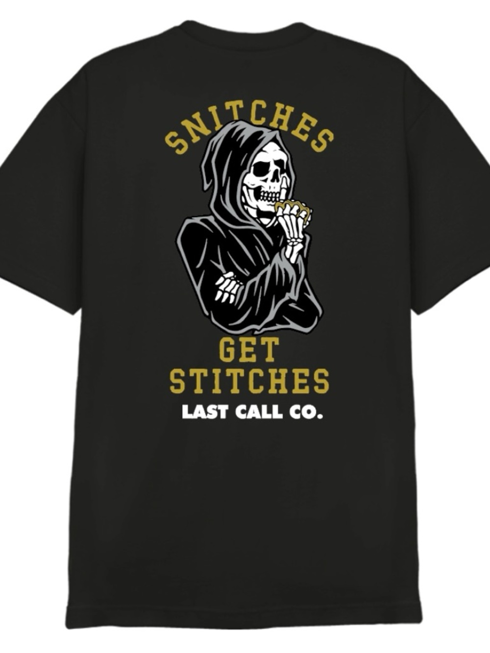 Last Call Co Snitches Get Stitches Skeleton Graphic T-Shirt Short Sleeve Men’s S